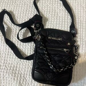 MZ Wallace Black Quilted Crossbody Bag with Chain Detail